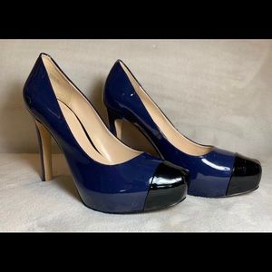Pour La Victoire Blue/Black Patent Leather Pumps